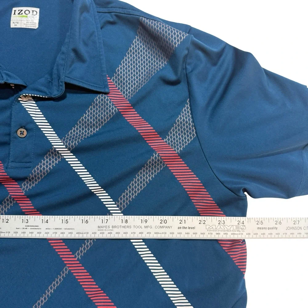 IZOD Golf Polo Shirt Mens XL Blue Short Sleeve Diagonal Stripe Performance - Picture 4 of 8